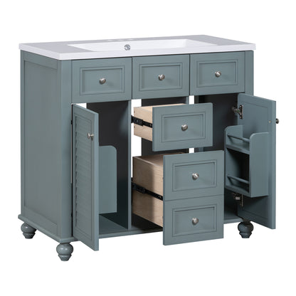 36-Inch Blue Bathroom Vanity with Resin Sink and Drawers