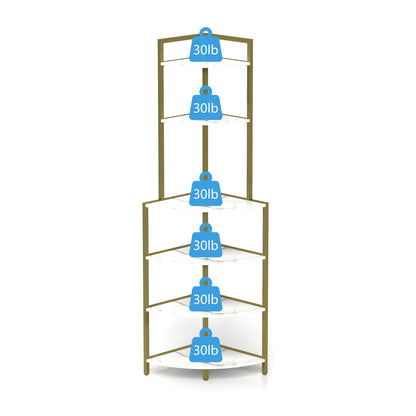 6-Tier Wooden Bookshelf Corner Storage Brown