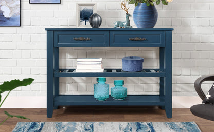 Mid-Century Console Table with Storage Drawers – Navy Blue