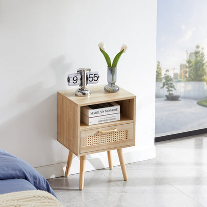 Rattan End Table with Drawer Natural Finish