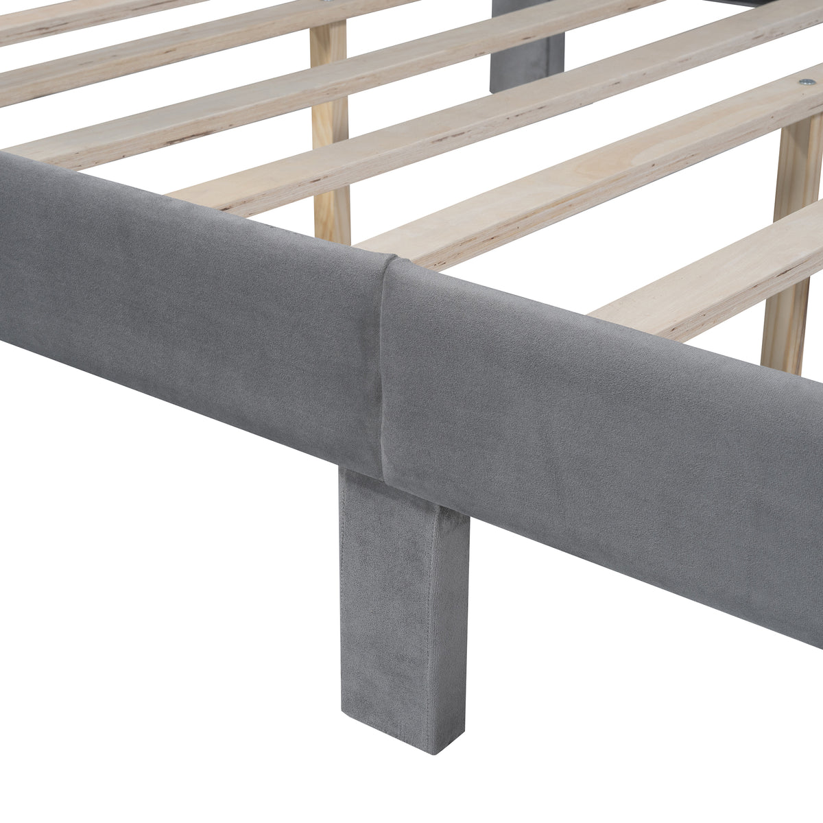 Velvet Platform Bed with Storage Drawer Gray