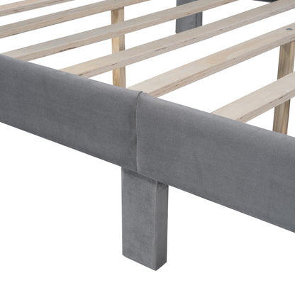 Velvet Platform Bed with Storage Drawer Gray