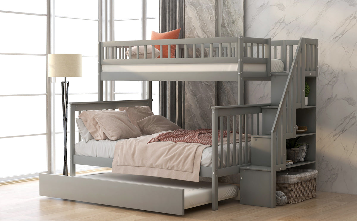 Twin Over Full Bunk Bed with Trundle Gray
