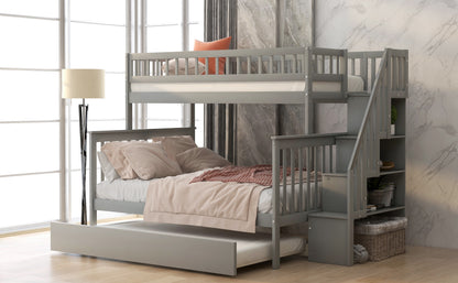 Twin Over Full Bunk Bed with Trundle Gray