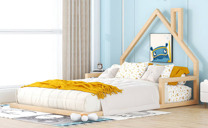 Full Wood Platform Bed with Fence Natural