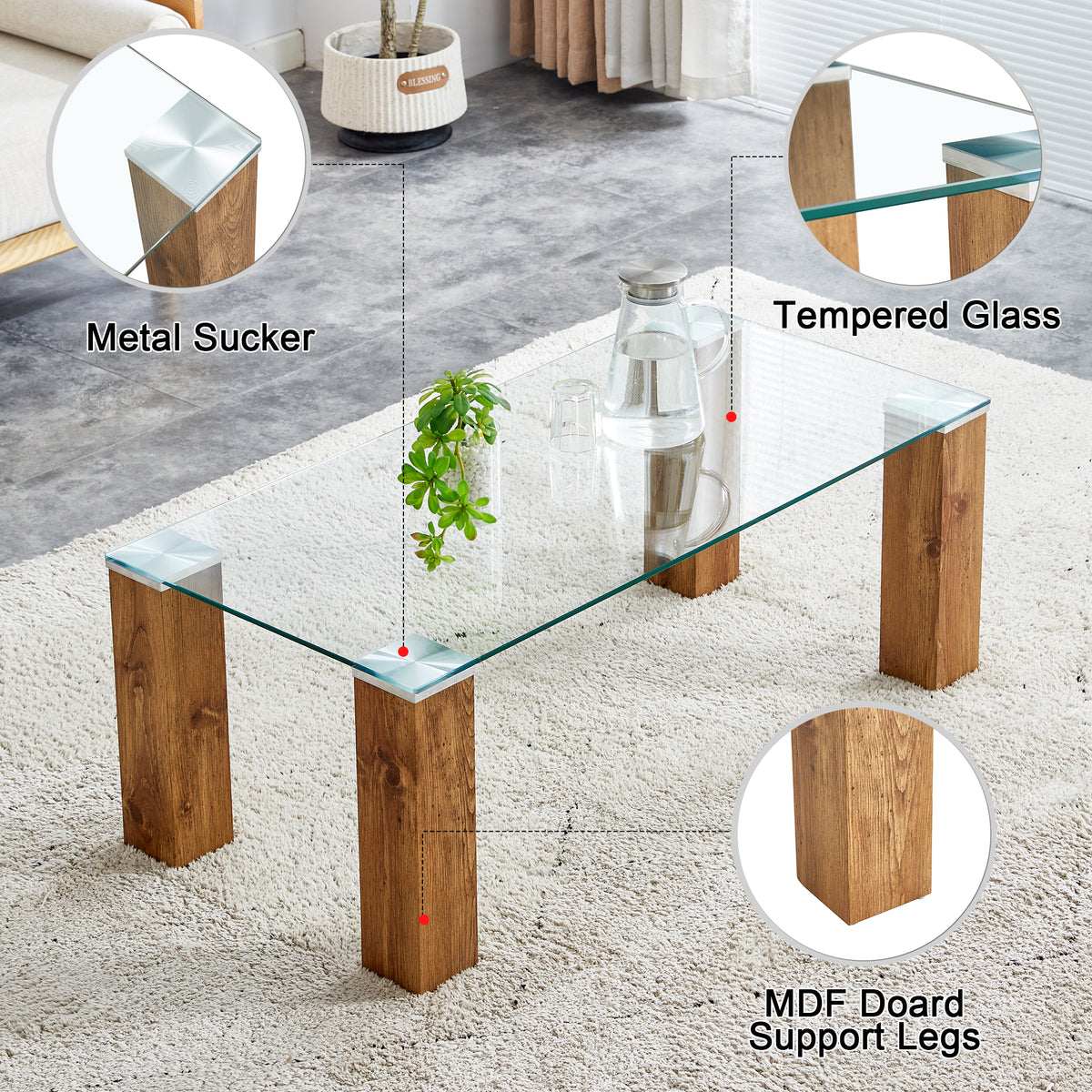 Glass-Top Coffee Table Set of 2 Transparent