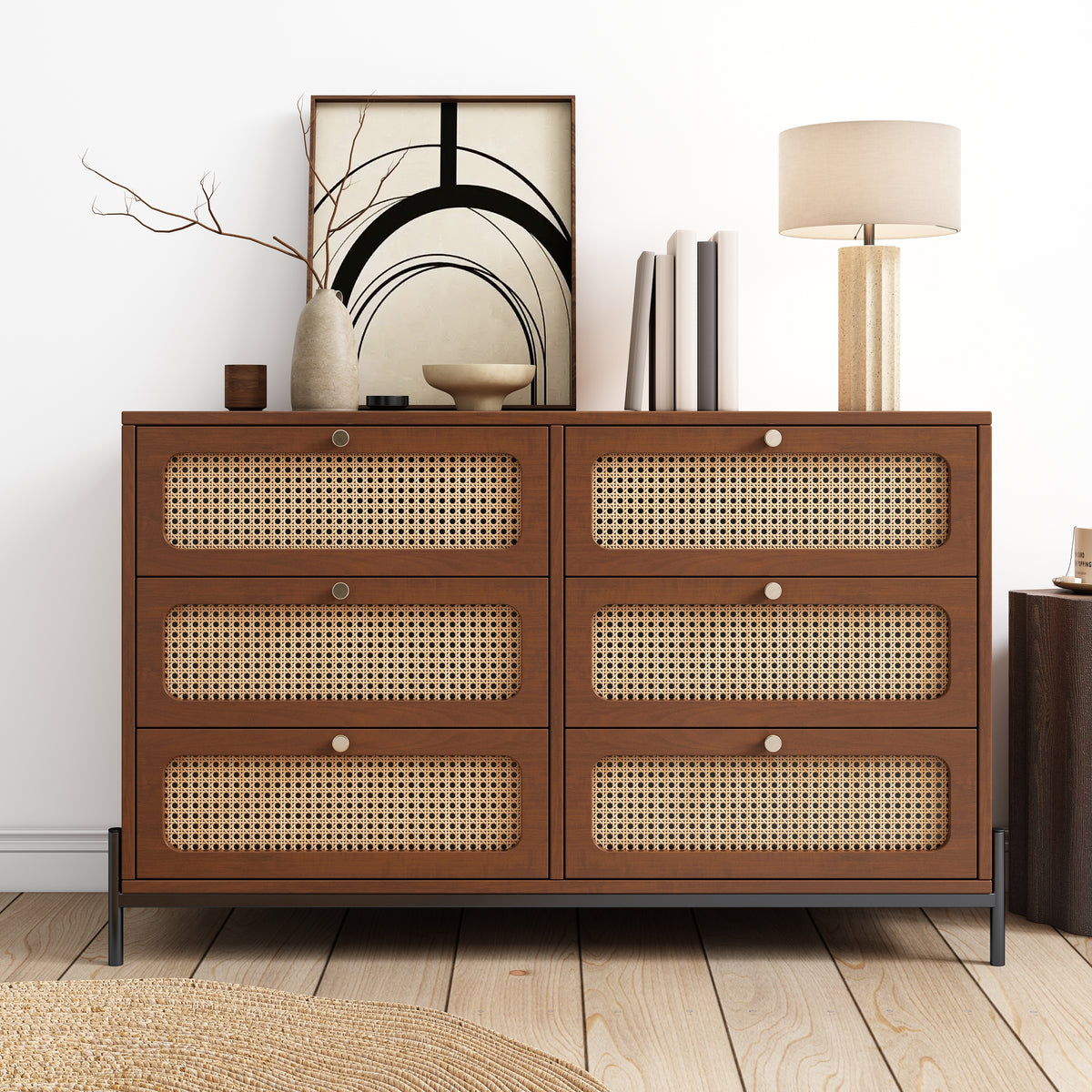 Modern Rattan Wood Closet – Walnut