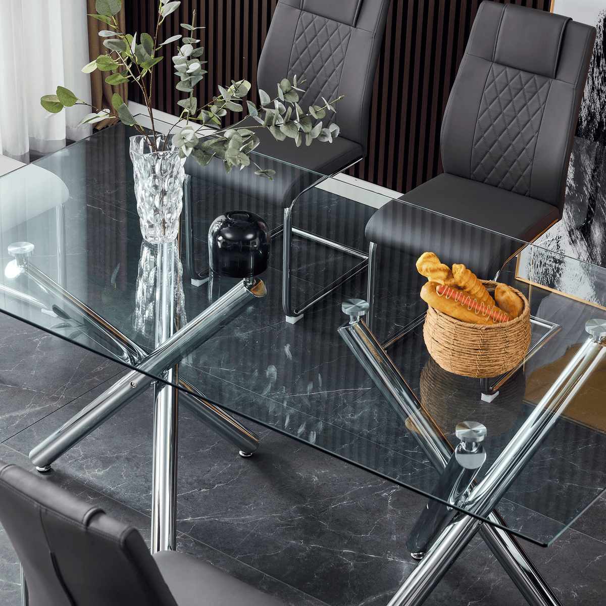 Modern Glass Dining Table – 71" Rectangular Table for 6-8 People