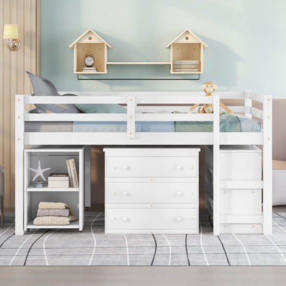 Full Loft Bed with Rolling Desk White