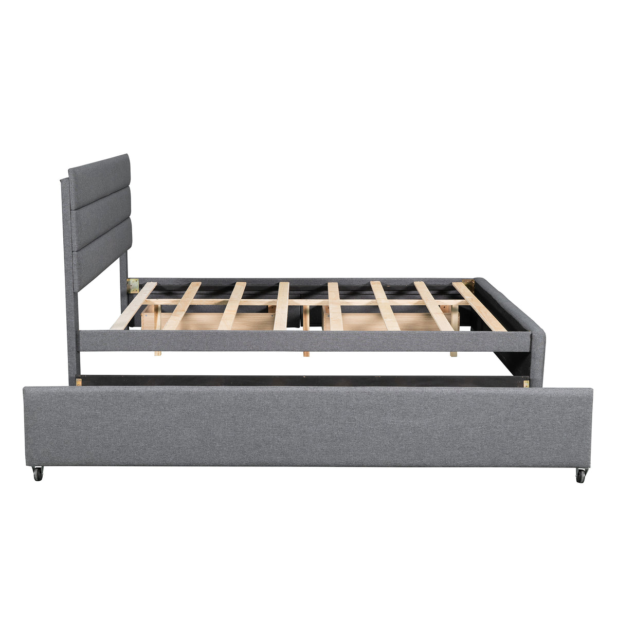 Queen Upholstered Bed with Trundle Gray