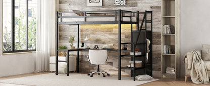 Loft Bed with USB and Adjustable Shelf Black