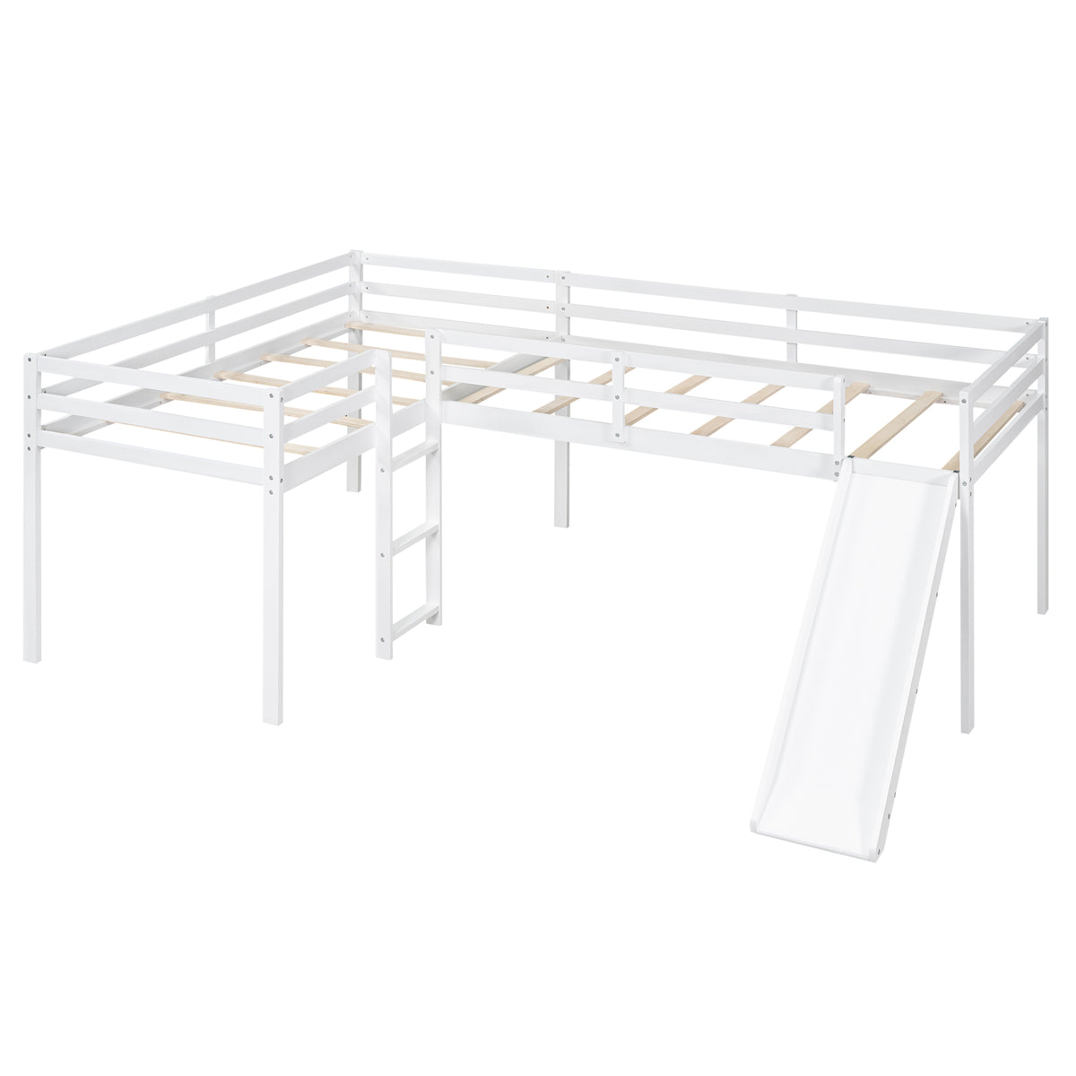 L-Shaped Twin Loft Bed with Slide White