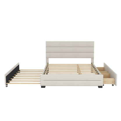 Queen Upholstered Bed with Twin Size Trundle Beige