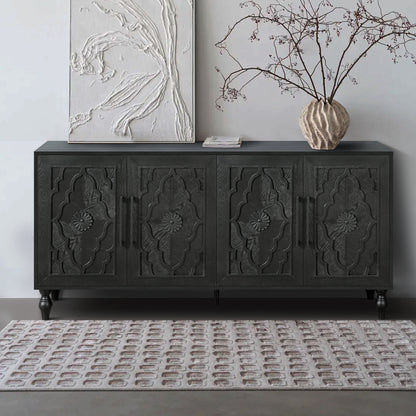 Carved Black Flower Door Storage Cabinet