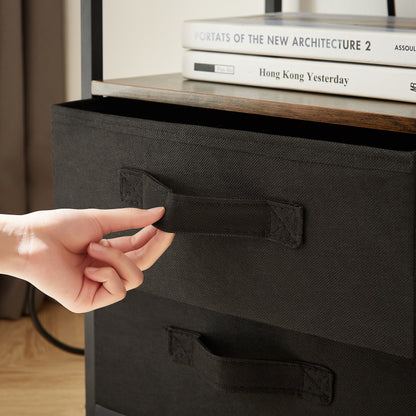 Bedside Table with USB Charging and Storage Drawers