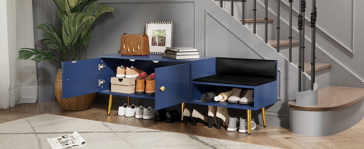 Modern Hidden Storage Bench Navy Upholstered Seat