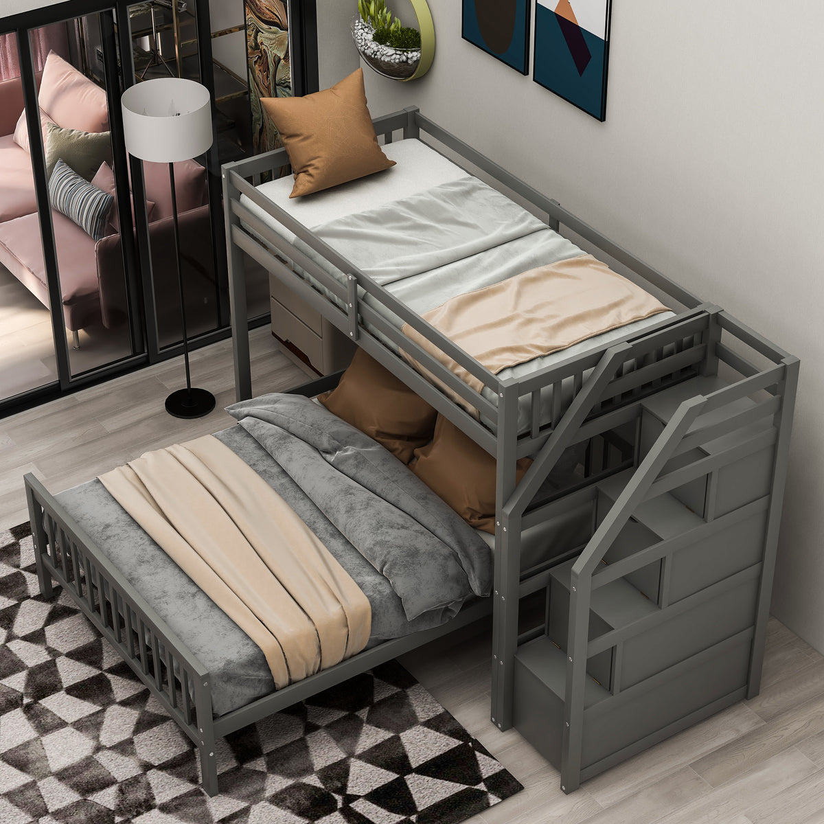 Full Loft Bunk Bed Gray