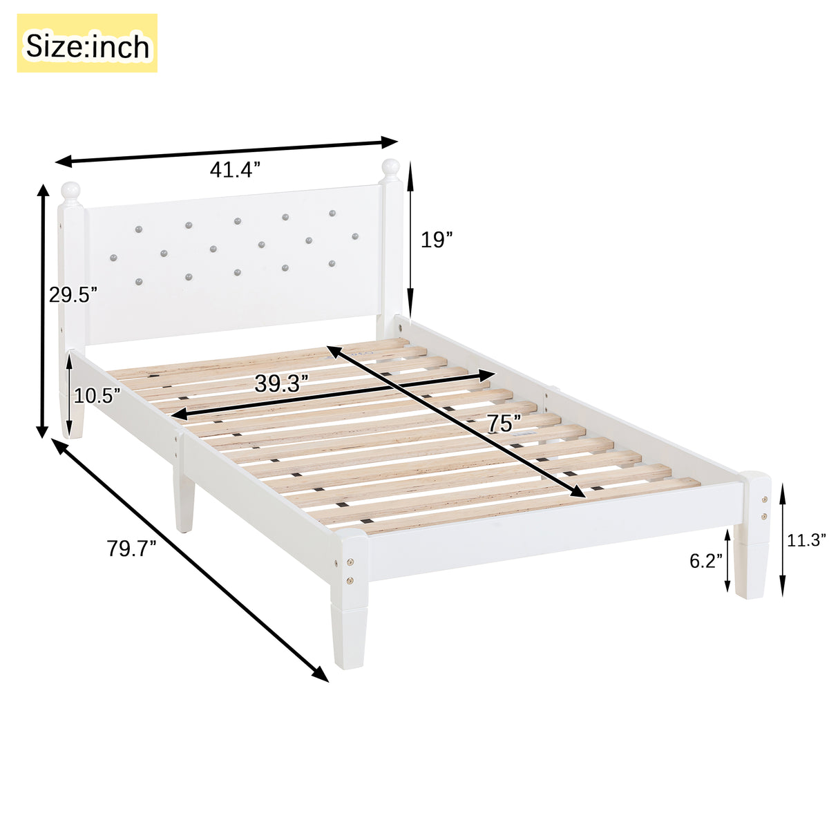 Twin Upholstered Bed with Button Headboard