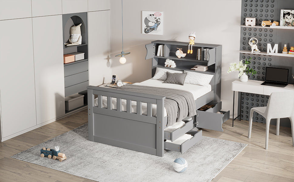 Twin Captain Platform Bed Gray