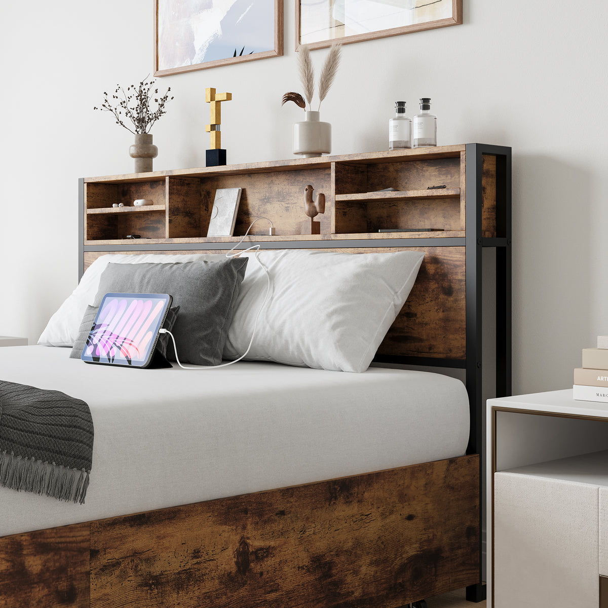 Modern Upholstered Platform Bed Gray