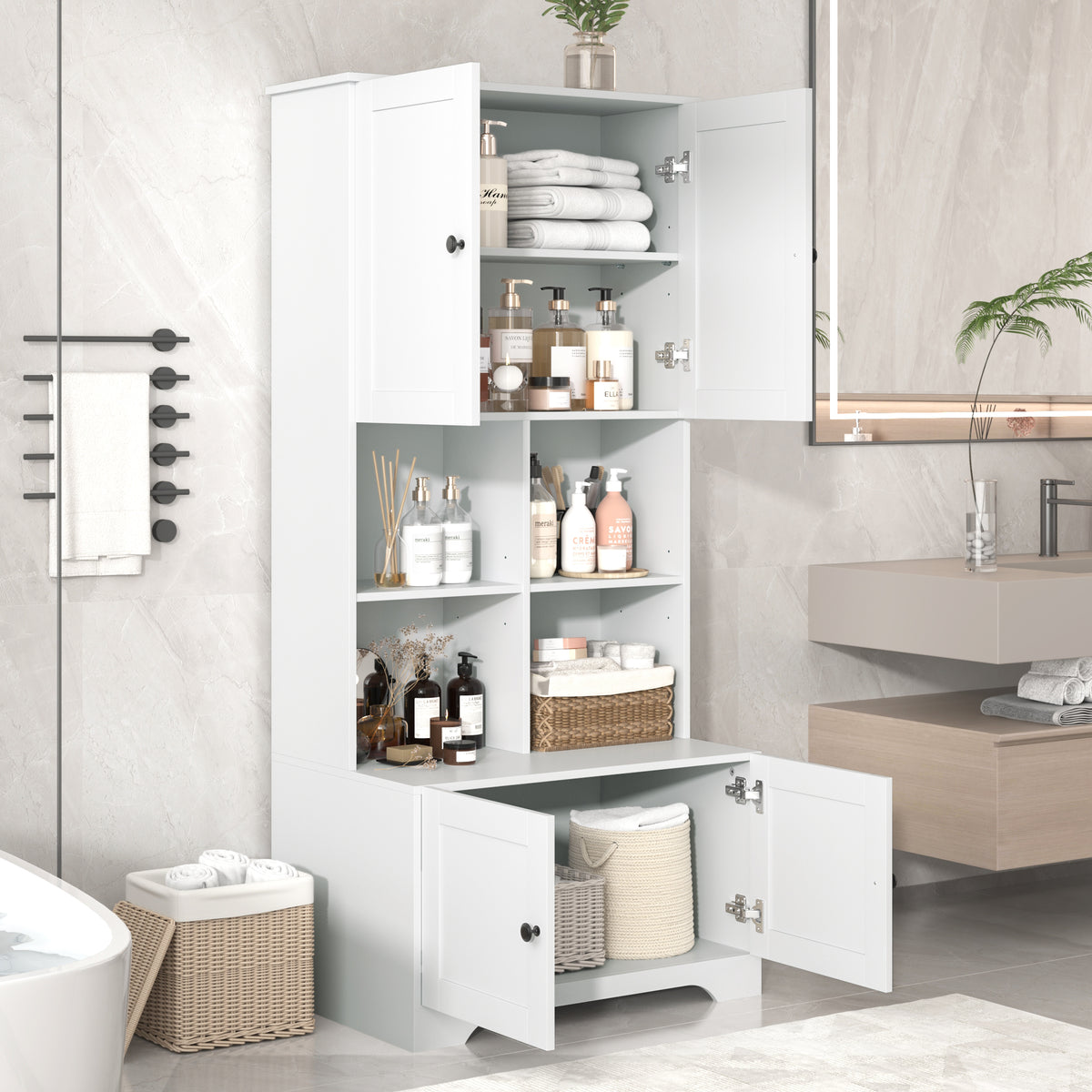 4-Door Bathroom Storage Cabinet White Finish