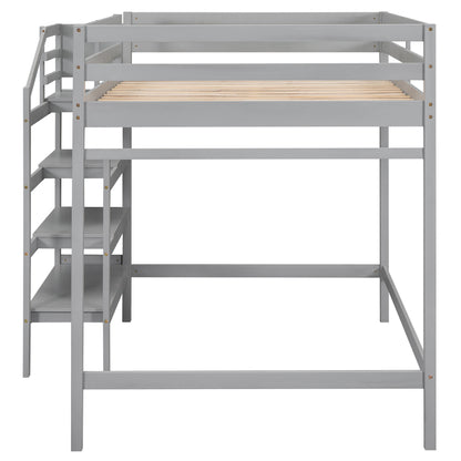 Full Loft Bed with Built-in Storage Gray