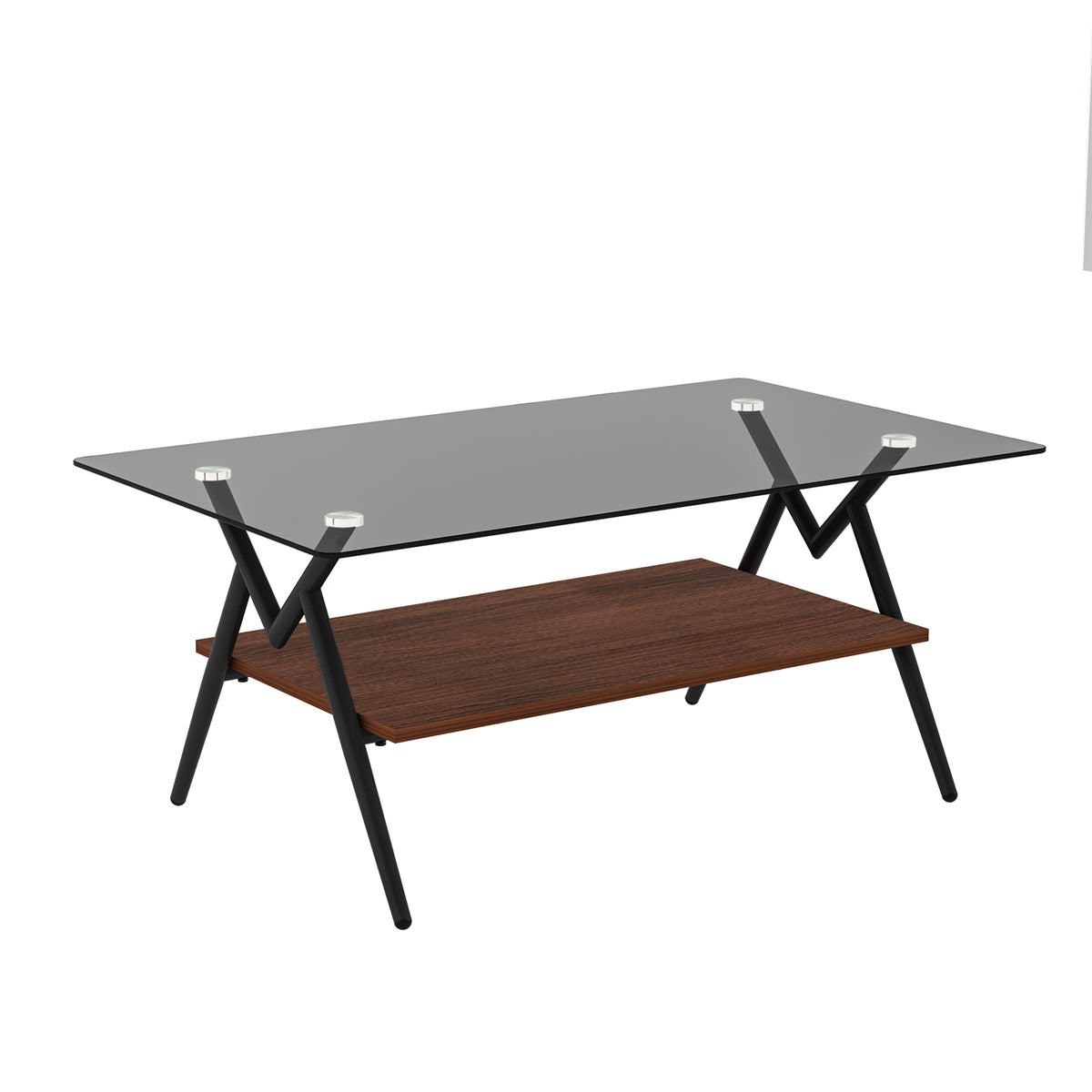 Rectangular Glass Coffee Table – Grey Wood Base