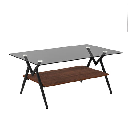 Rectangular Glass Coffee Table – Grey Wood Base