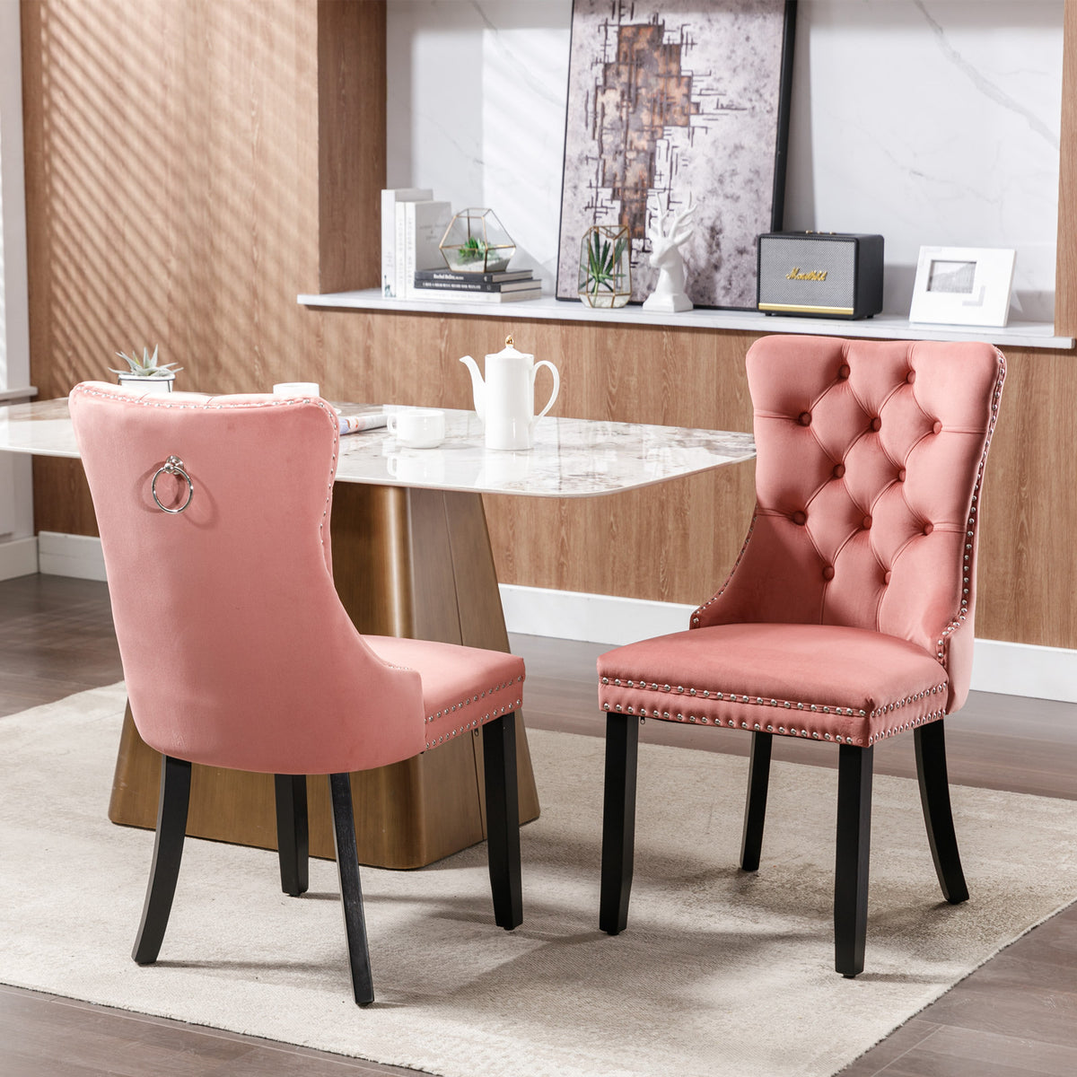 Nikki Tufted Linen Dining Chair Set (2 pcs) – Pink