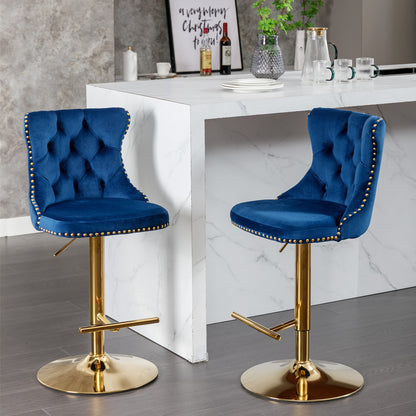 Modern Bar Stools Set of 2 Blue White
