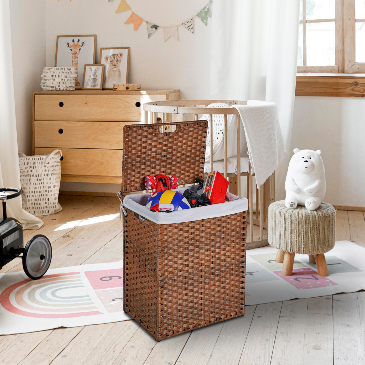Brown Laundry Hamper with Lid and 2 Removable Bags