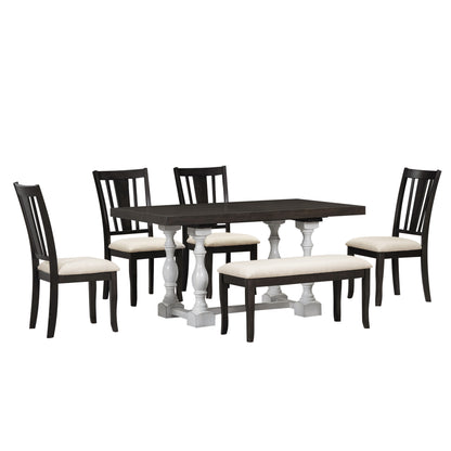 6-Piece Extendable Dining Set Distressed White