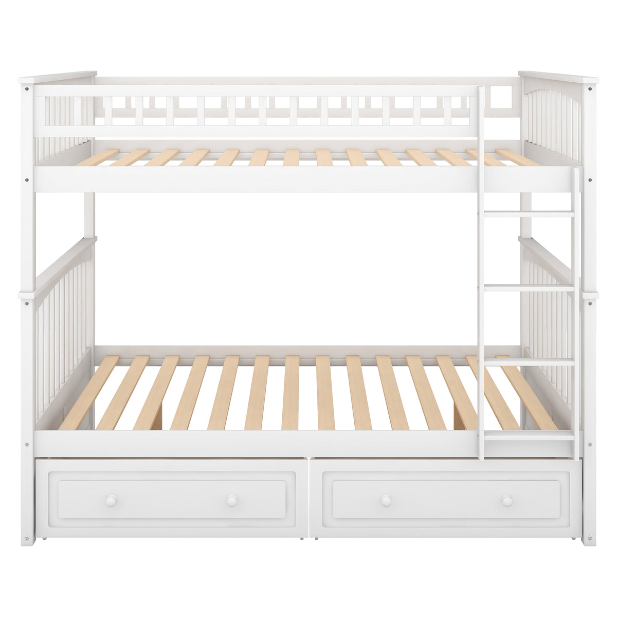Convertible Full Bunk Bed with Drawers White