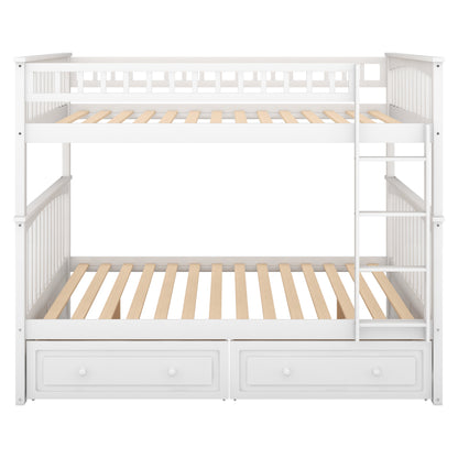 Convertible Full Bunk Bed with Drawers White