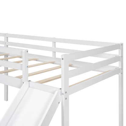 L-Shaped Twin Loft Bed with Slide White