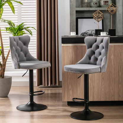 Swivel Velvet Bar Stool Set (2 pcs) – Gray