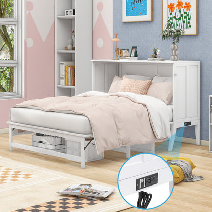 Queen Size Murphy Bed with USB Ports and Storage Shelf