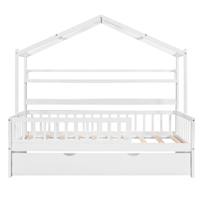 Twin House Bed with Trundle White