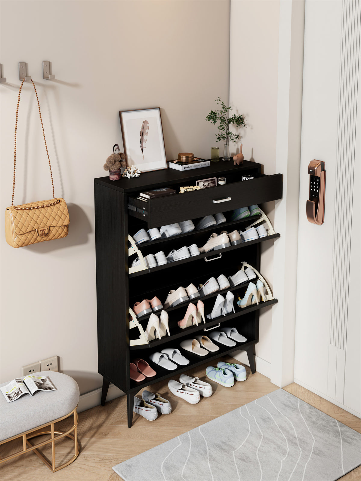 Black Shoe Storage Cabinet