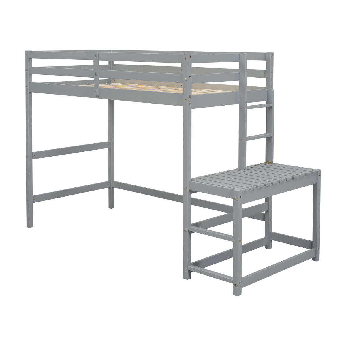 Twin High Loft Bed with Ladder Gray