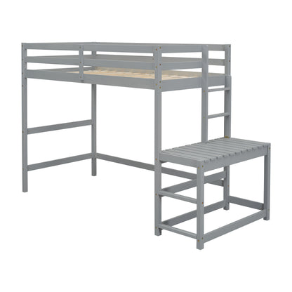 Twin Loft Bed with Ladder Gray