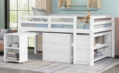 Full Loft Bed with Rolling Desk White