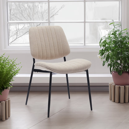 Beige 2-Piece Linen Dining Chair Set – Modern Retro Bentwood Back with Metal Legs