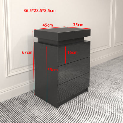Noir 3-Drawer LED Bedside Table