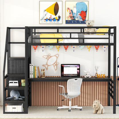 Full Metal Loft Bed with Desk Black