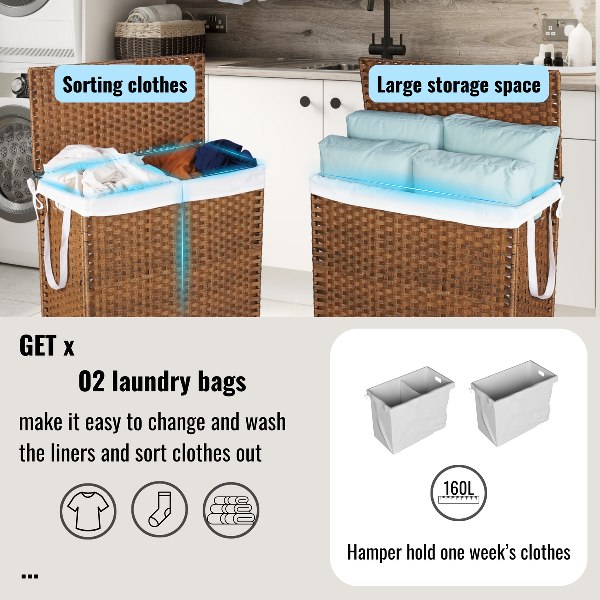 Brown Laundry Hamper with Lid and Wheels