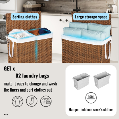 Brown Laundry Hamper with Lid and Wheels