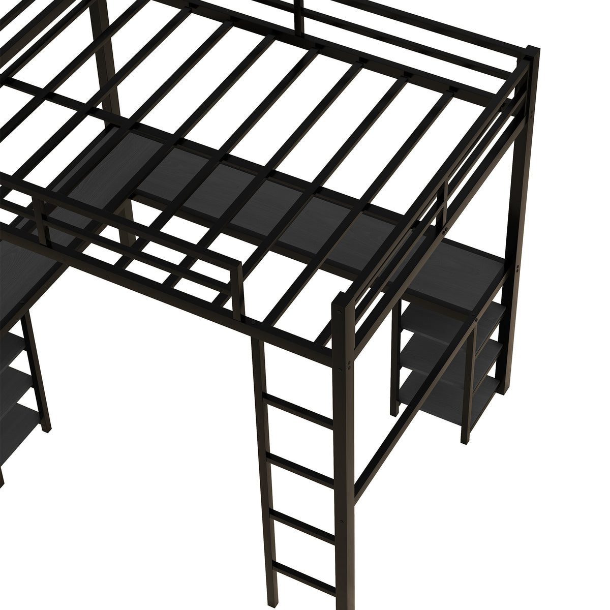 Loft Bed with Ladder and Guardrail Black