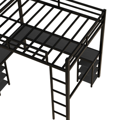 Loft Bed with Ladder and Guardrail Black