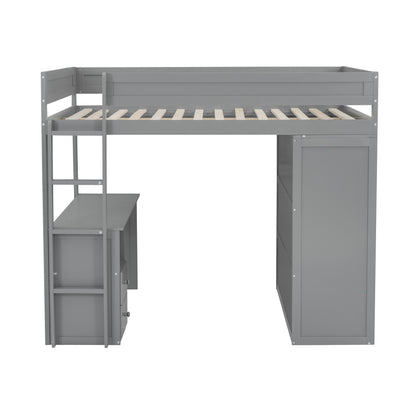 Full Loft Bed with Wardrobe Gray